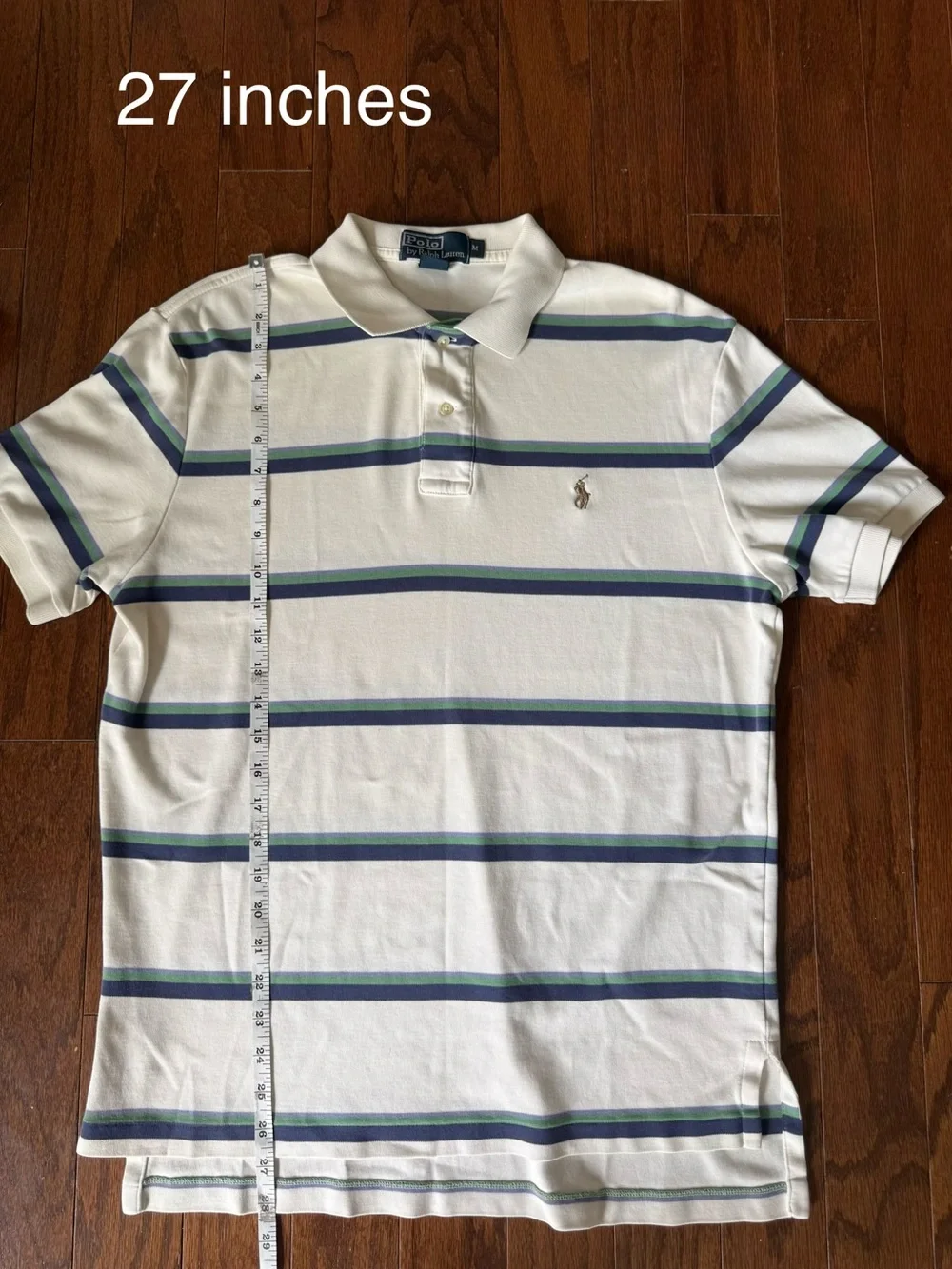 Ralph Lauren White Polo with Navy and Green Stripes size medium men’s